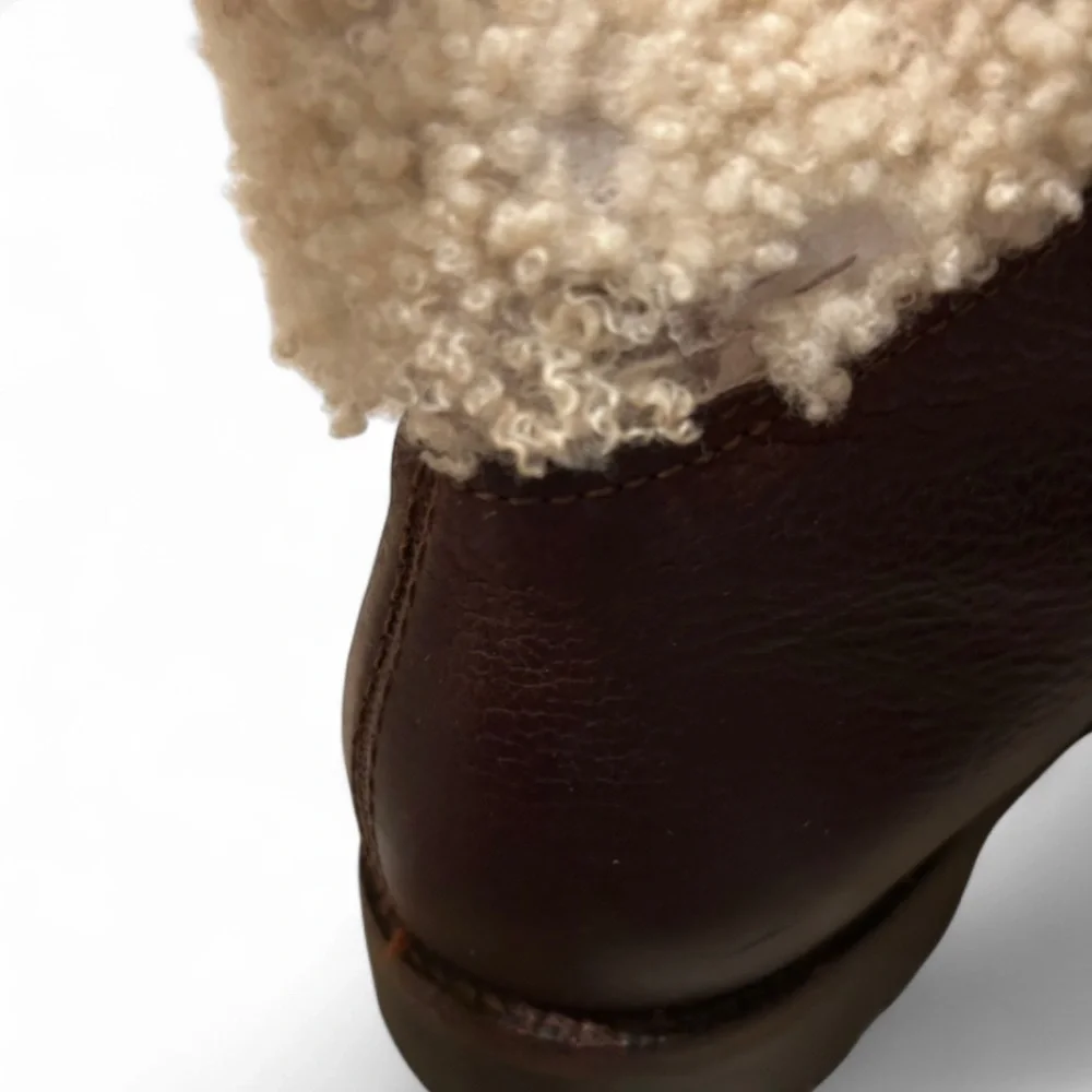 Vtg Cole Haan Shelley Sz 7 Brown Pebbled Leather Fur Lined Front Zip Booties